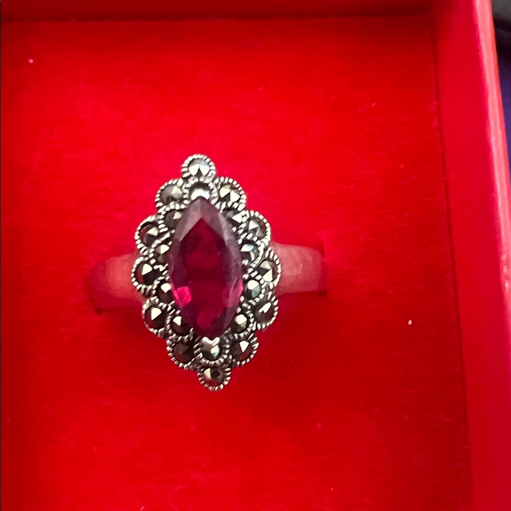 Sterling Silver 925 Ring with Red Gemstone